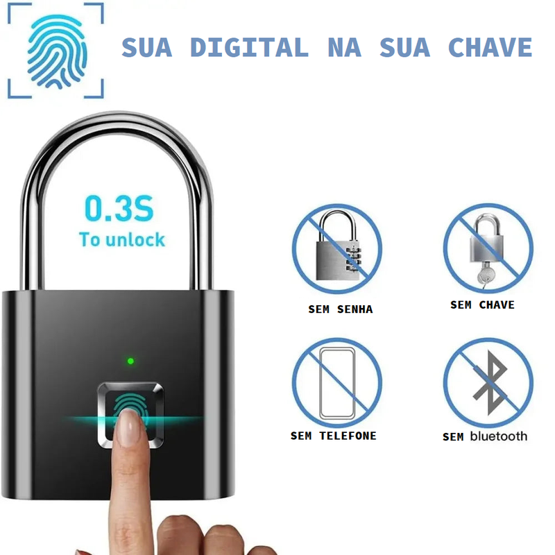 Sua digital na sua chave, Cadeado inteligente, Carregamento USB, Fechadura de impressão digital, Cadeado Anti-Roubo portátil, Bloqueio da porta impermeável